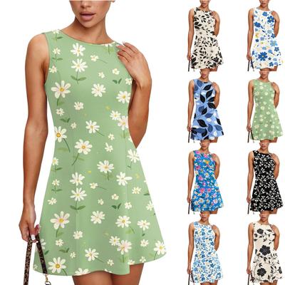 Женское модное повседневное платье без рукавов с круглым вырезом и принтом Платье без рукавов с круглым вырезом