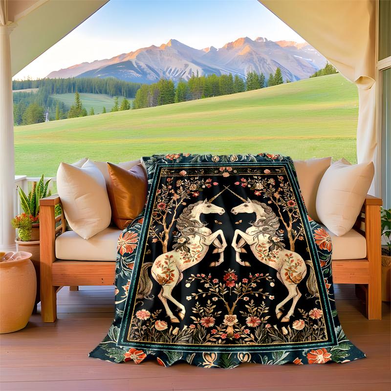 1PC Medieval Unicorn Hunting blanket, al season lightweigh Poster blanket home office outdoor nap multifunc Poster blanketional blanket