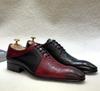 Модная Роскошная Мужская Обувь из Натуральной Кожи, Черная Красная с Заостренным Носком, Формальная Оксфорды на Шнуровке для Вечеринки, Свадьбы