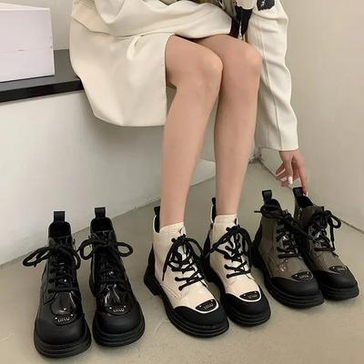 Ботильоны женские 2024 новые женские ботинки зимние туфли с круглым носком на шнуровке женские дизайнерские рыцарские ботинки на платформе женская обувь