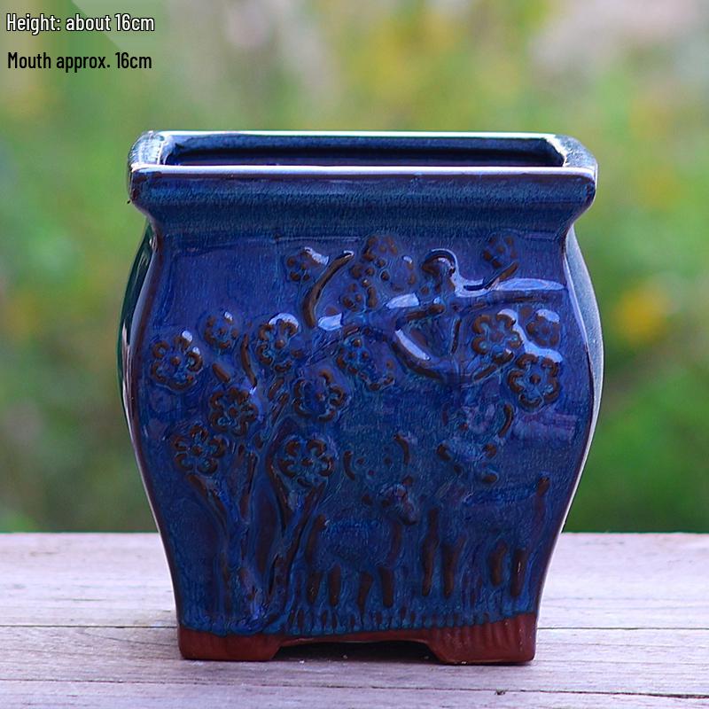 Терракотовый горшок для суккулентов ручной работы, большой квадратный с глянцевой глазурью и дышащим дизайном.