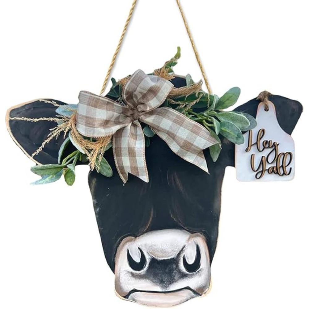 Венок на дверь с изображением коровьей головы, приветственная табличка на входную дверь, табличка с изображением коровы для украшения стены фермерского дома на праздник