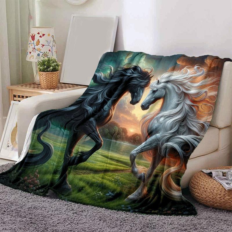 1pc Horse Printing Lightweight Flannel Blanket, Comfortable and Warm Blanket, for Camping Sofa Bed and Couch Office, Suitable for Gift Blanke