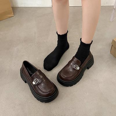 Туфли женские кожаные на толстом каблуке и платформе в британском стиле, весна 2025, универсальные женские туфли из кожи, мокасины с одной педалью