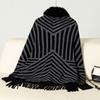 Women's Autumn and Winter Large-size Shawls Fashionable Striped Knitted Wool Collar Cardigan Loose Sweater Cape 5 Colors