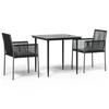 VidaXL Garden Dining Set Cushions 3 Pcs Black Rattan and Steel, Dining Set, Outdoor Dining Set, 3187065