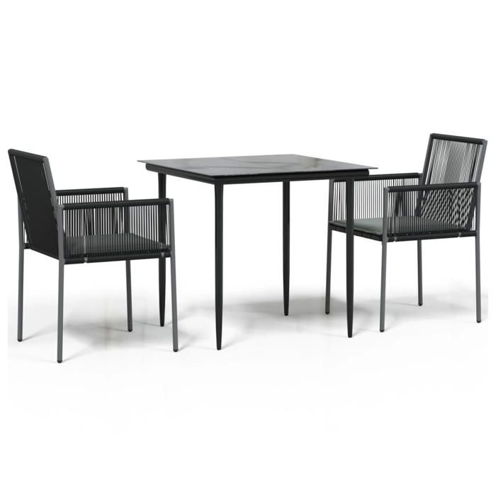 VidaXL Garden Dining Set Cushions 3 Pcs Black Rattan and Steel, Dining Set, Outdoor Dining Set, 3187065