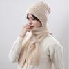 Women Winter Hat with Integrated Scarf Thick Warm Knitted Windproof High Elasticity Full Protection Outdoor Travel Cold Weather Cycling Cap