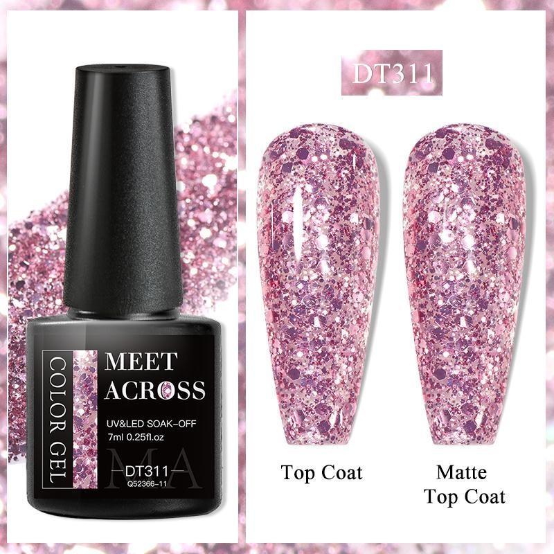 MEET ACROSS Блестящий гель-лак для ногтей, популярный телесный, розовый, красный, синий, блестящий гель-лак, красочный гель для начинающих, маникюр, салон дизайна ногтей