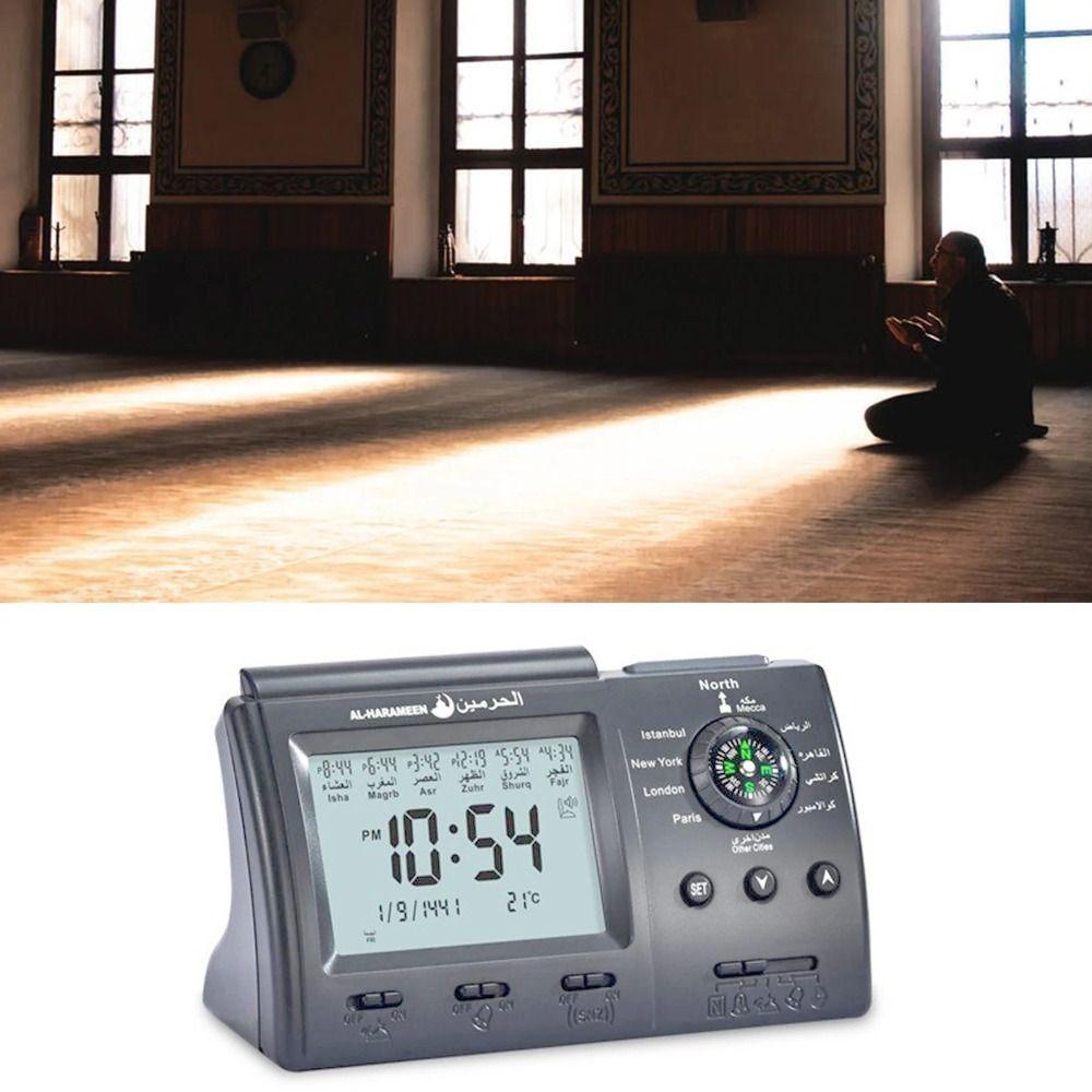 Hijir Calendar Muslim Table Clock Easy Setting Prayer Alarms Portable Tabletop Muslim Clock  Mecca