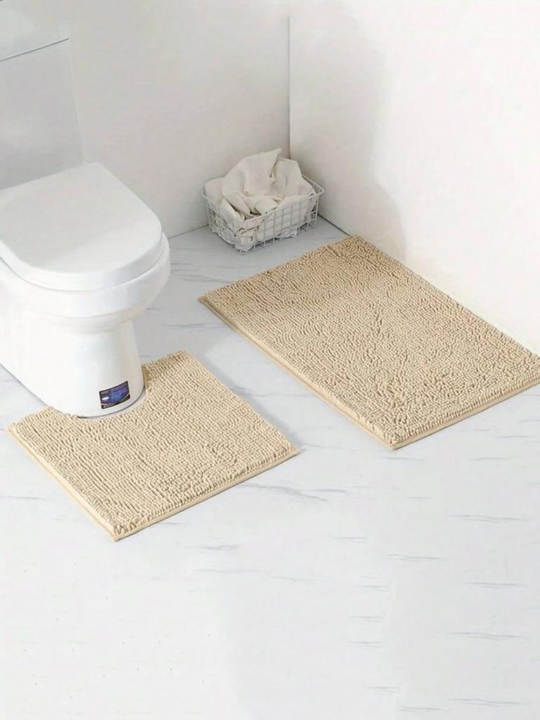 1pc-Soft and Absorbent Chenille Bath Mat - U-Shaped and Rectangle Rug for Bathroom Decor and Anti-Slip Toilet Mat