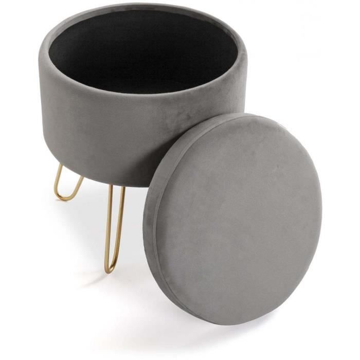 Repose-pieds Belgaum - Tabouret Rond Bas Pour Salon En Textile Et Métal - Gris Clair - Versa