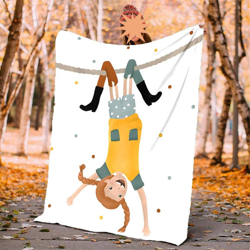 Pippi Flannel Blanket Soft Warm All-Season Throw, Design for Camping, Car Travel, Hiking Sofa, Bed, Office Perfect Gift for Parties