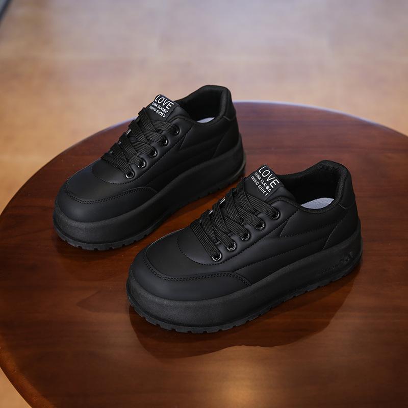 Повседневные кроссовки на толстой платформе для женщин, удобные кроссовки из искусственной кожи со шнуровкой для ходьбы, нескользящие теннисные кроссовки, женские дышащие кроссовки для бега