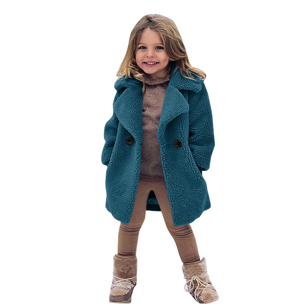Girls Winter Warm Faux Fur Coats Kids Turndown Collar Outerwear Children Solid Colour Overcoat Casual Outer Clothing