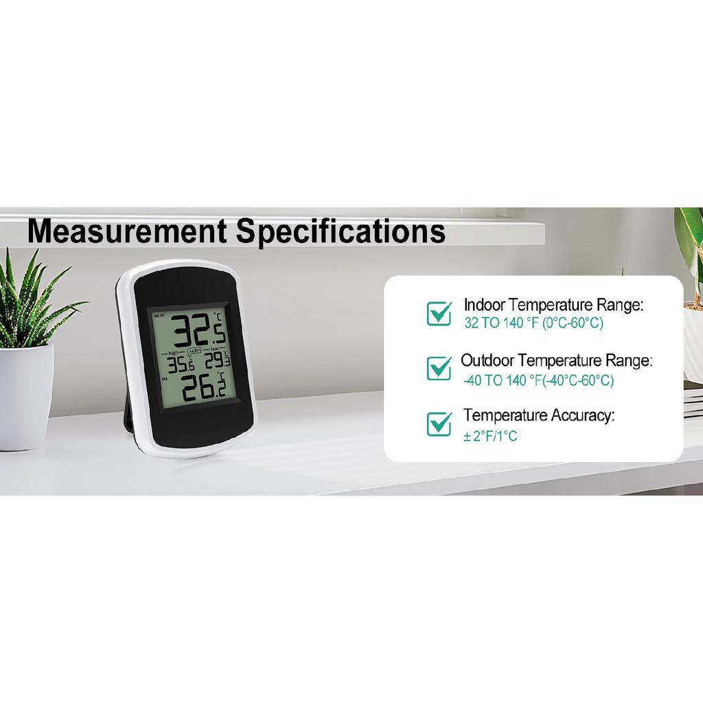Wireless Digital Thermometer -40℃~60℃ Wide Range 60s Auto Update Wall Mount/Stand Easy Read LCD Screen for Home Office Garden