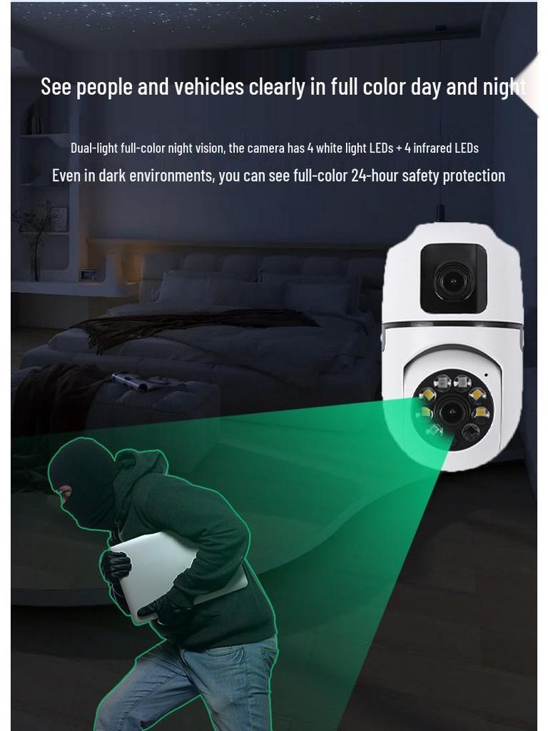 360° Двухлинзовая WiFi Домашняя Камера Наблюдения HD 2 Мп