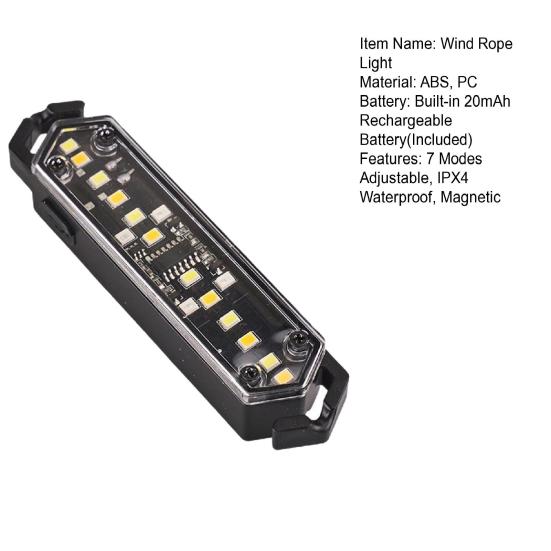 Outdoor Camping Guyline Warning Light 7 Modes Adjustable IPX4 Waterproof Magnetic Portable Hiking Tent Shelter Wind Rope Hanging Lamp