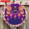 2D Flat 20*20cm1pc Eid Mubarak Beautiful Lotus and Lanterns Patterns Purple Round Wooden Pendant, Gorgeous Retro Celebrate Ramadan Ceiling Hanging