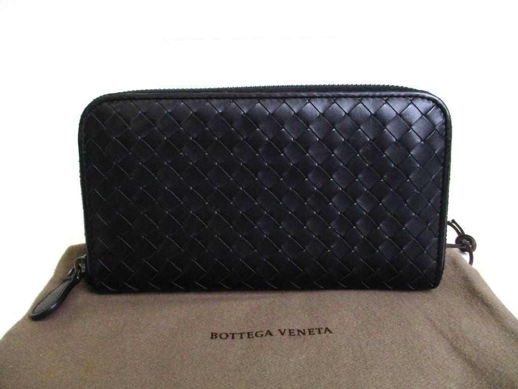 Оригинальный кошелек-портмоне BOTTEGA VENETA Intrecciato из черной кожи с круговой молнией #b278 Восстановлен продавцом