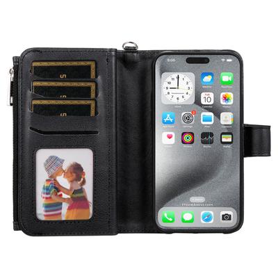 Магнитный кожаный чехол для iPhone 16 Pro Max, мобильная крышка со съемным кошельком на молнии и ремешком