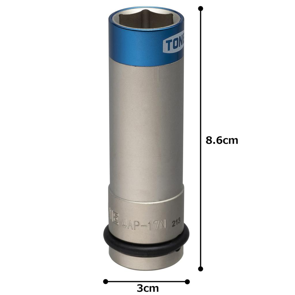 TONE Thin Foil Nut Socket for Impact with Protector Drive Angle Blue Width Across Flats 17mm 4AP-17N 12.7mm (1/2")