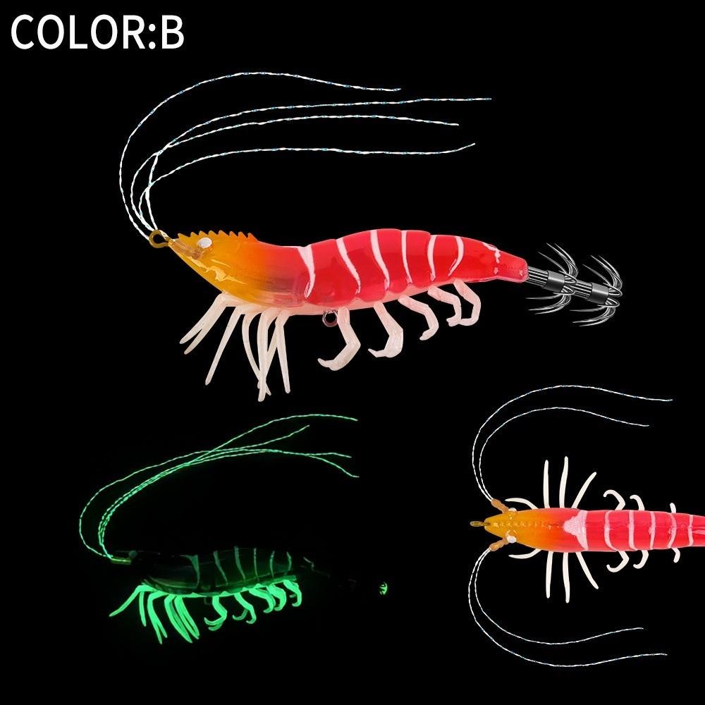 Shrimp 105mm 11g/80mm 7g Squid Jig Luminous Webfoot Artificial Calamar Wood Shrimp Horizontal Sea Fishing Lures Sea Fishing