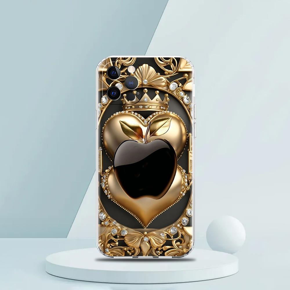 Мягкий прозрачный чехол-бампер из ТПУ для iPhone 16 15 14 13 12 11 Pro Max XR 8 7 Plus XR Оболочка Счастливый Черный с рисунком Яблока Capas