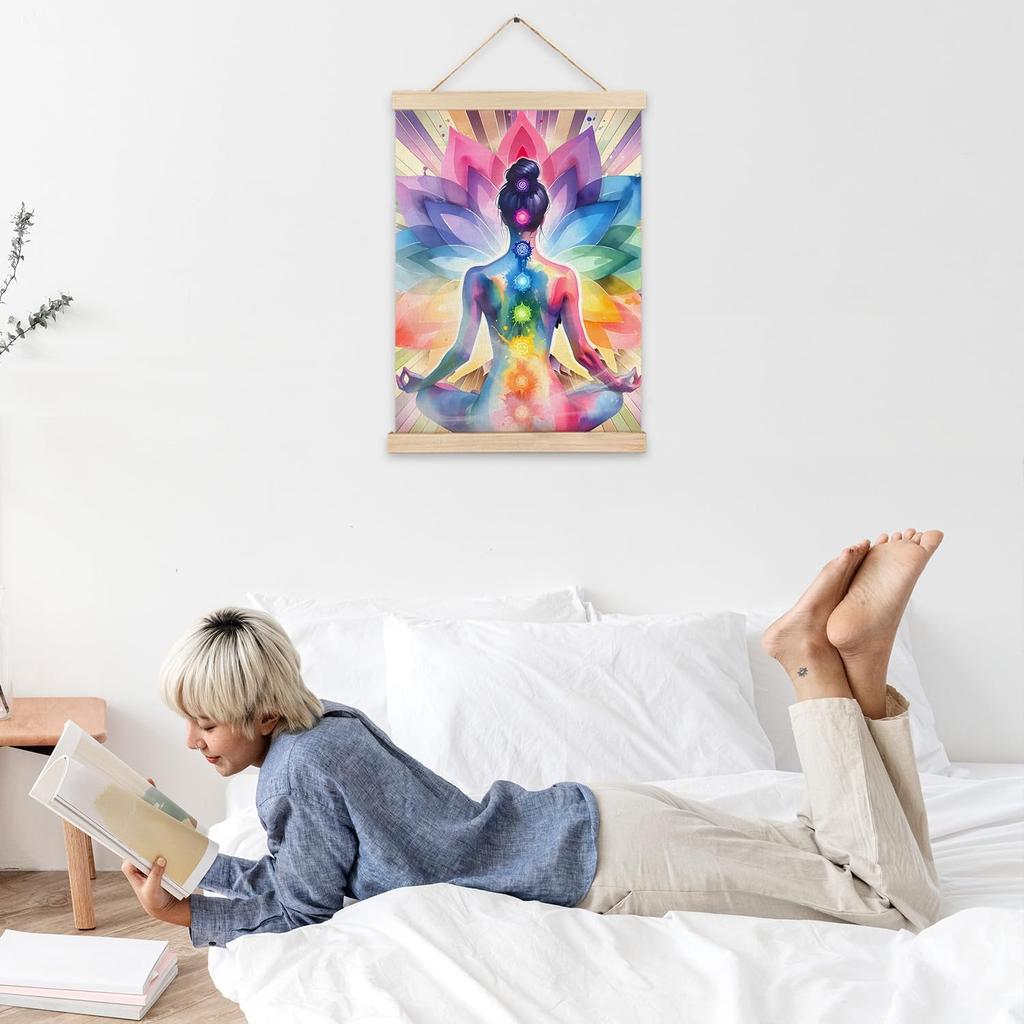 LZYRF Seven Chakra Yoga Meditation Zen Wall Art Poster Framed, Colorful Mandala Hippie Chakra Spiritual Canvas Prints Wall Decor for Home Yoga