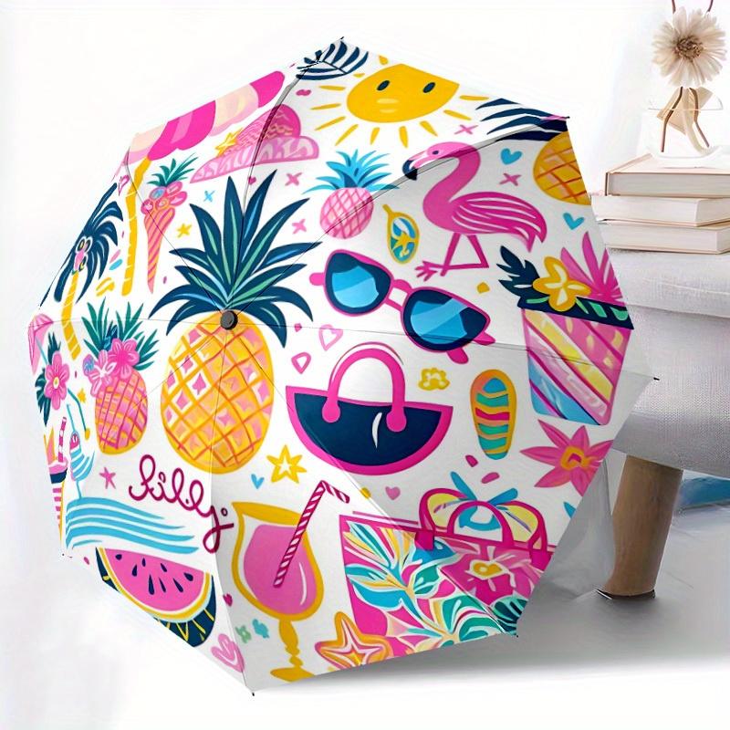 1pc Tropical Summer Vibes Automatic Folding Umbrella, Portable & Foldable Design with 8 Ribs, Casual Outdoor Accessory Halloween and Christm