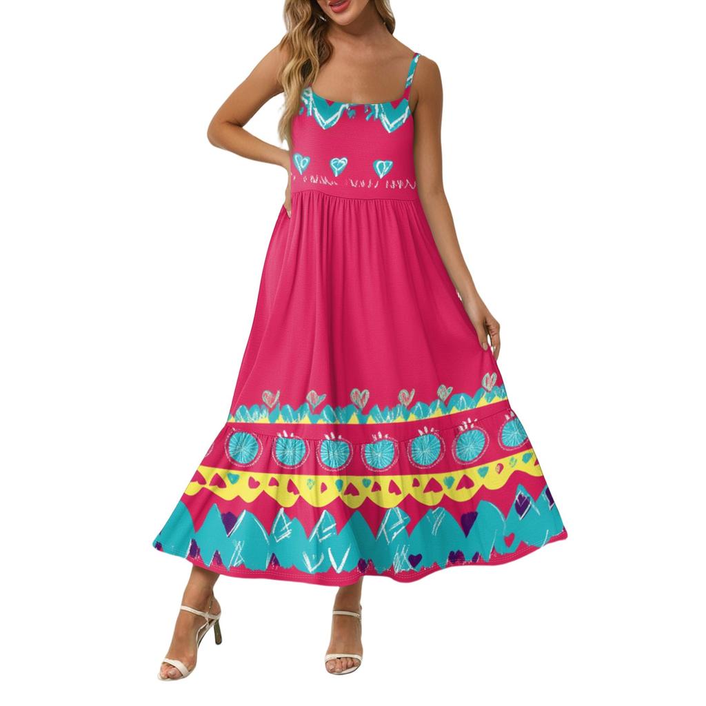 Women's Long Beach Casual Elegant Spaghetti Strap Maxi Dress Stitching Low-key Flowing Bohemian Dress