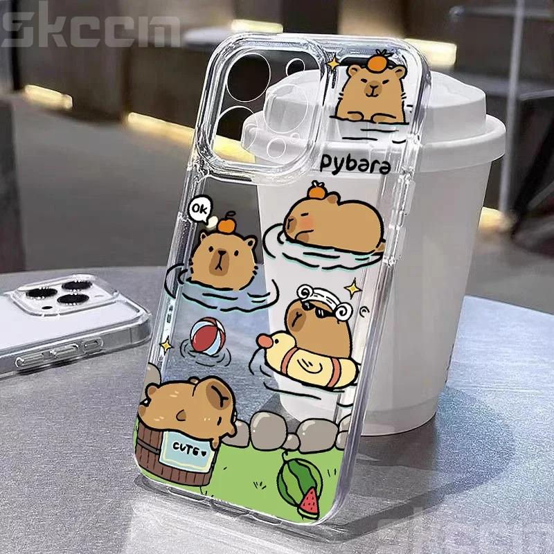 Мультяшный Милый Капибара Чехол Для Телефона iPhone 16 15 14 13 12 11 Pro Max Mini XS XR X 7 8 Plus Ударопрочный Мягкий Прозрачный Чехол