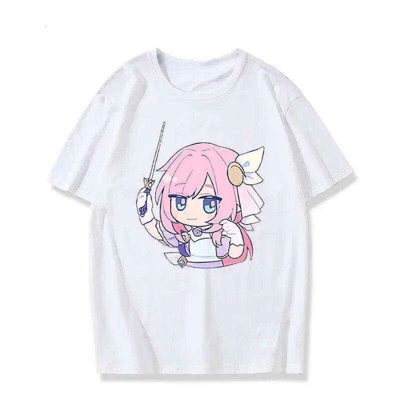 Honkai Impact 3 Kawaii Elysia Fans COS футболка в корейском стиле, японское аниме, футболка унисекс с принтом, летние модные повседневные свободные футболки