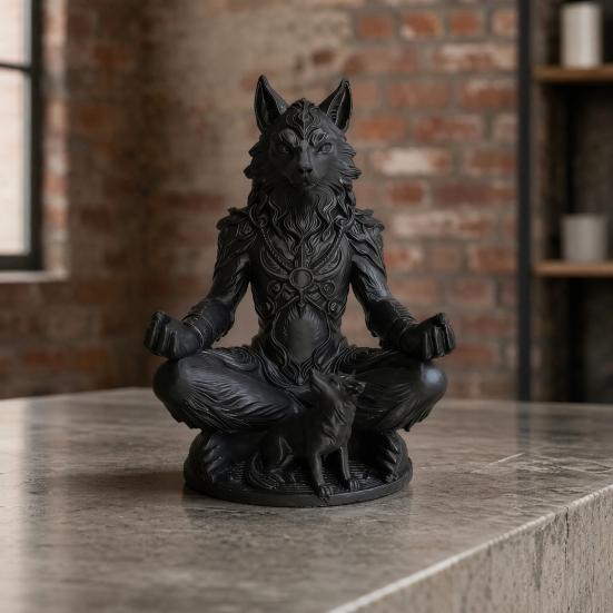 3D-печатная статуэтка медитирующего оборотня в готическом стиле Yousheng, скульптура Зверя-Воина Дзен на круглой основе, матово-черный фэнтезийный декор для стола, уникальный подарок для