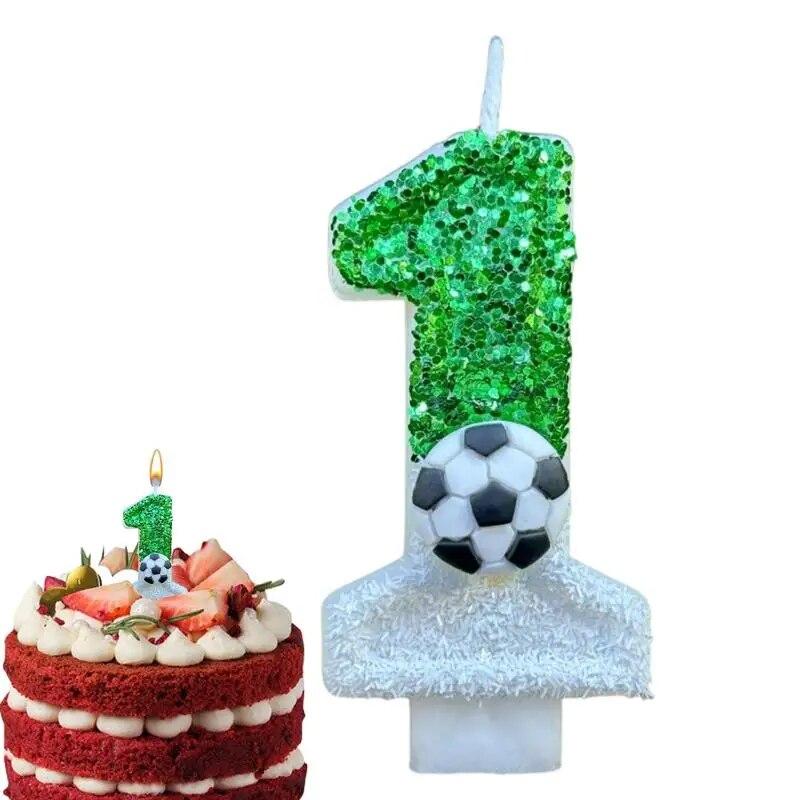 Футбольные детские свечи на день рождения, 0-9 цифр, зеленые блестки, свеча с футбольным мячом на день рождения для мальчика, вечерние украшения для торта
