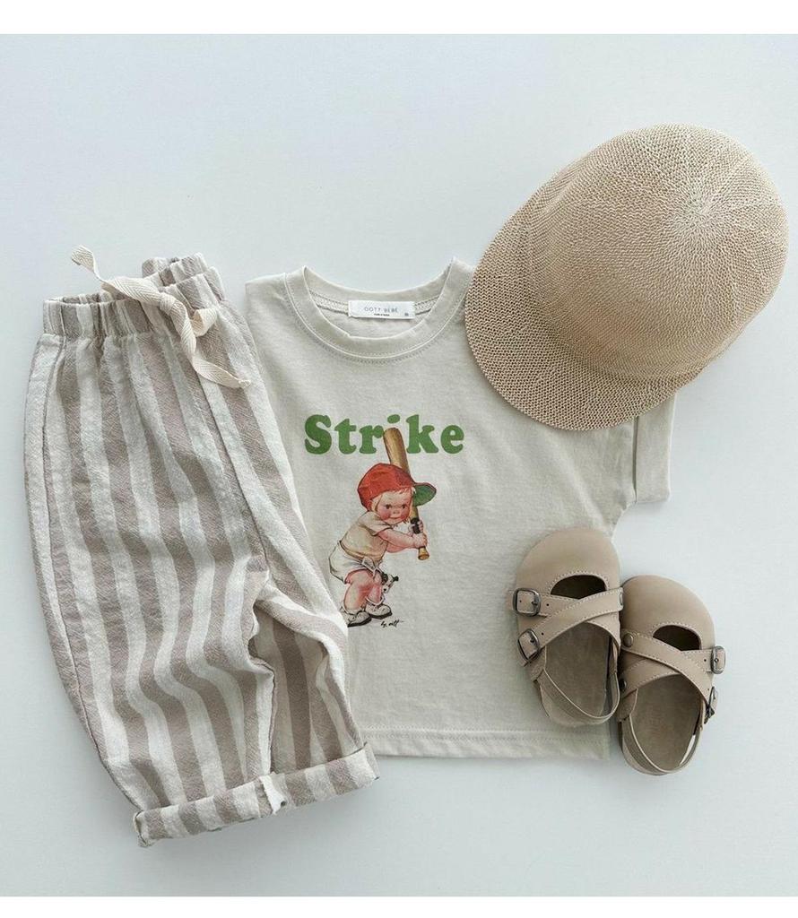 Детские летние хлопковые полосатые брюки на кулиске в корейском стиле