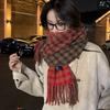 Клетчатый шарф для девочек на зиму Новый двусторонний корейский стиль Высококачественное утолщение с пальто Ретро шарф
