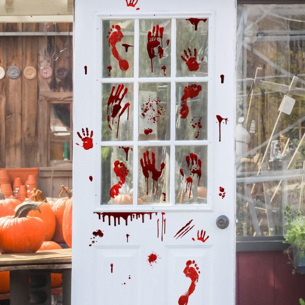 DIY Ghost Wall Sticker Self-paste Bloody Hand Decal Halloween Blood Handprints Sticker Party Decor