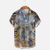 Summer 2024 New Men's Short-sleeved Shirt Top 3D Digital Printing Dragon Pattern Lapel Cardigan Shirt