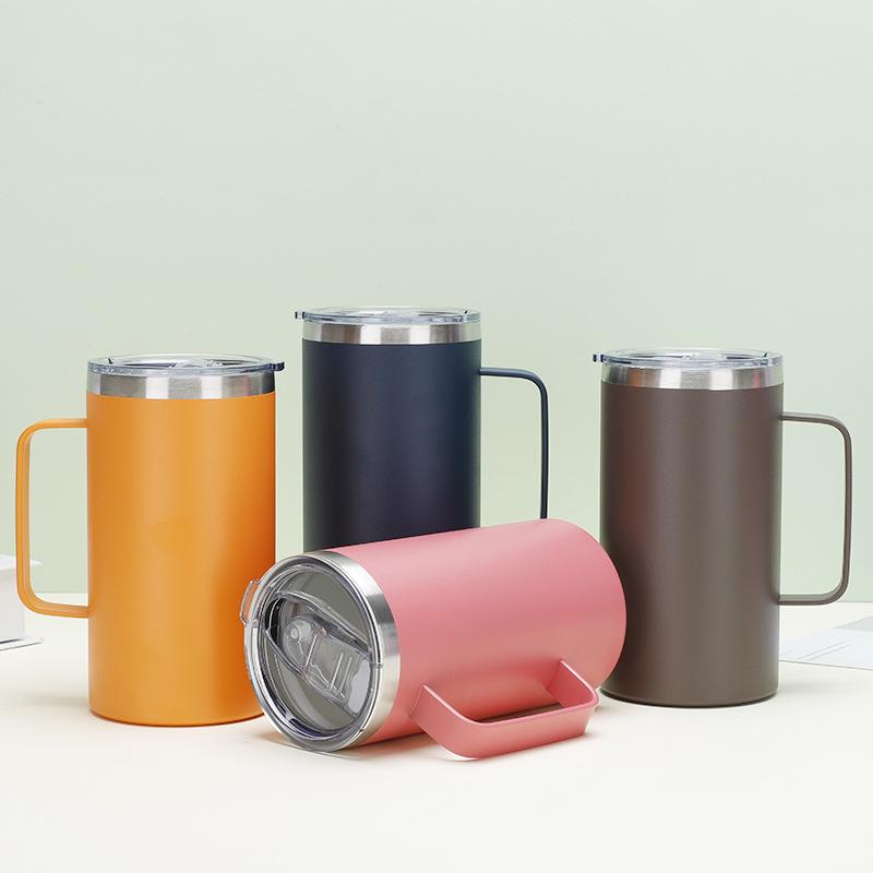 20oz Stainless Steel Thermos Cup with Straw and Handle - Perfect for Coffee and Cold Drinks