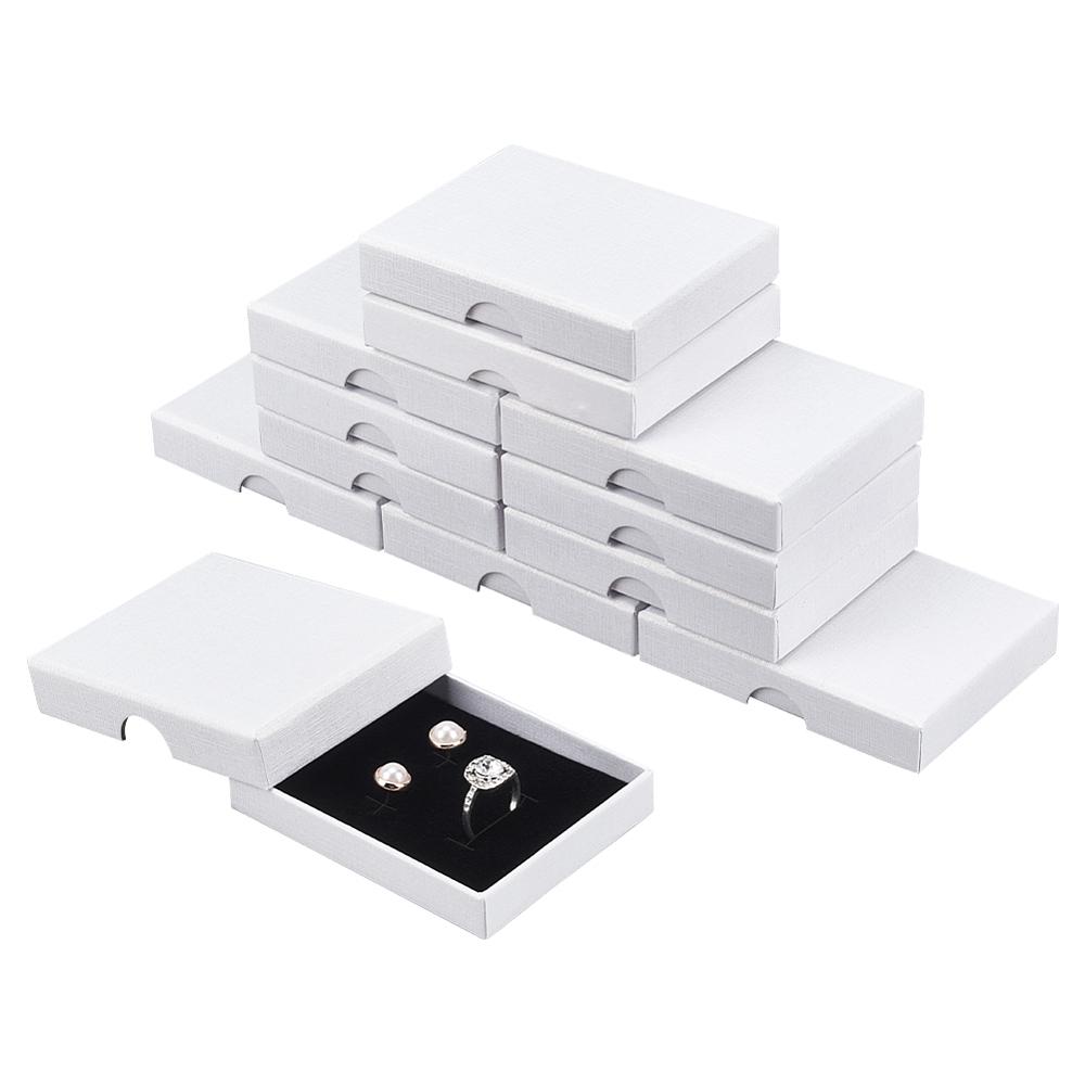 12pcs Rectangle Cardboard Paper Jewelry Set Boxes Jewelry Case for Earrings Rings Necklaces Storage White 9x7x1.6cm