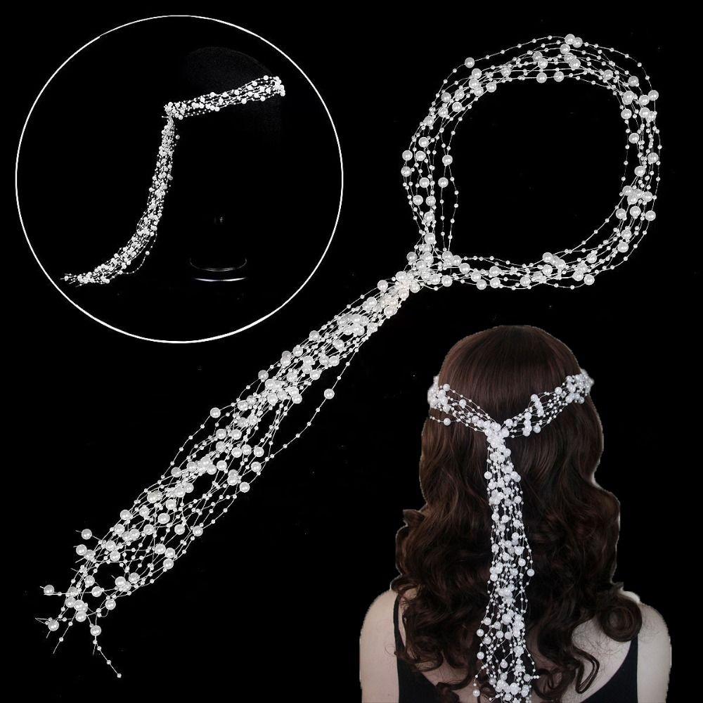 Imitation Pearl Beaded Tassel Wreath Multi-Layer Women Daily Hair Wear Wedding