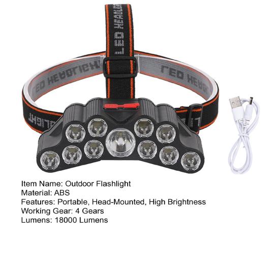Перезаряжаемый светодиодный налобный фонарь, 18000 люмен, яркий, 11 светодиодов, налобный фонарь, водонепроницаемый налобный фонарик для бега на открытом воздухе, охоты, кемпинга, пешего туризма