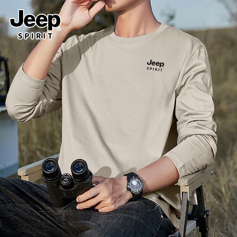 Мужская футболка JEEP SPIRIT, 220 г/м², 100% хлопок, свободный крой, с длинным рукавом