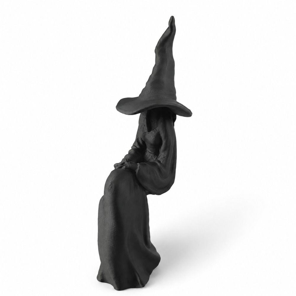 Black Faceless Witch Figurine Retro Spooky Bookshelf Ornament Sitting Witch Statue Home Decoration