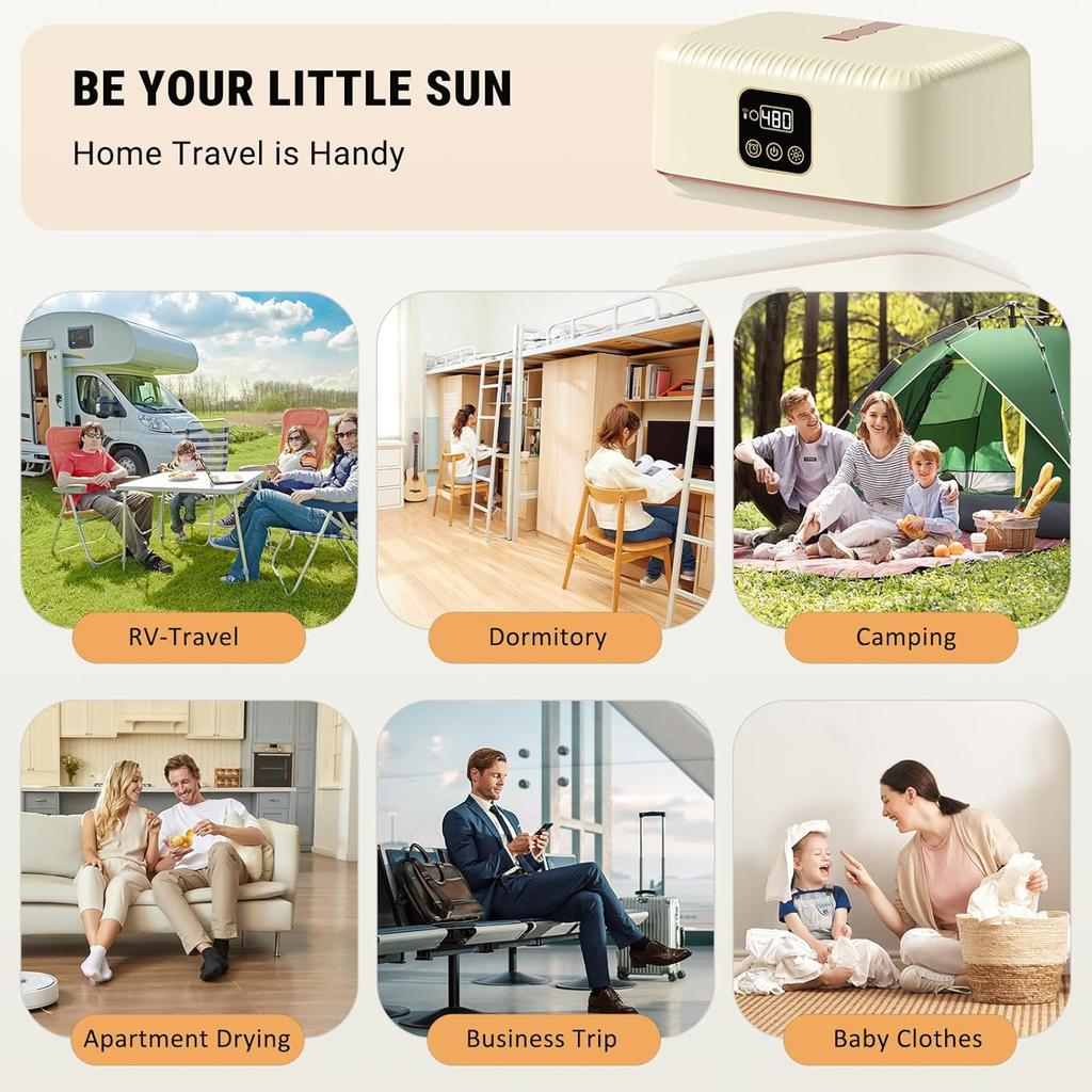 Портативная электрическая сушилка для одежды, 600 Вт, таймер на 8 часов, пульт дистанционного управления, складная, для путешествий, квартиры, дома на колесах, общежития, низкий уровень шума, энергосберегающая