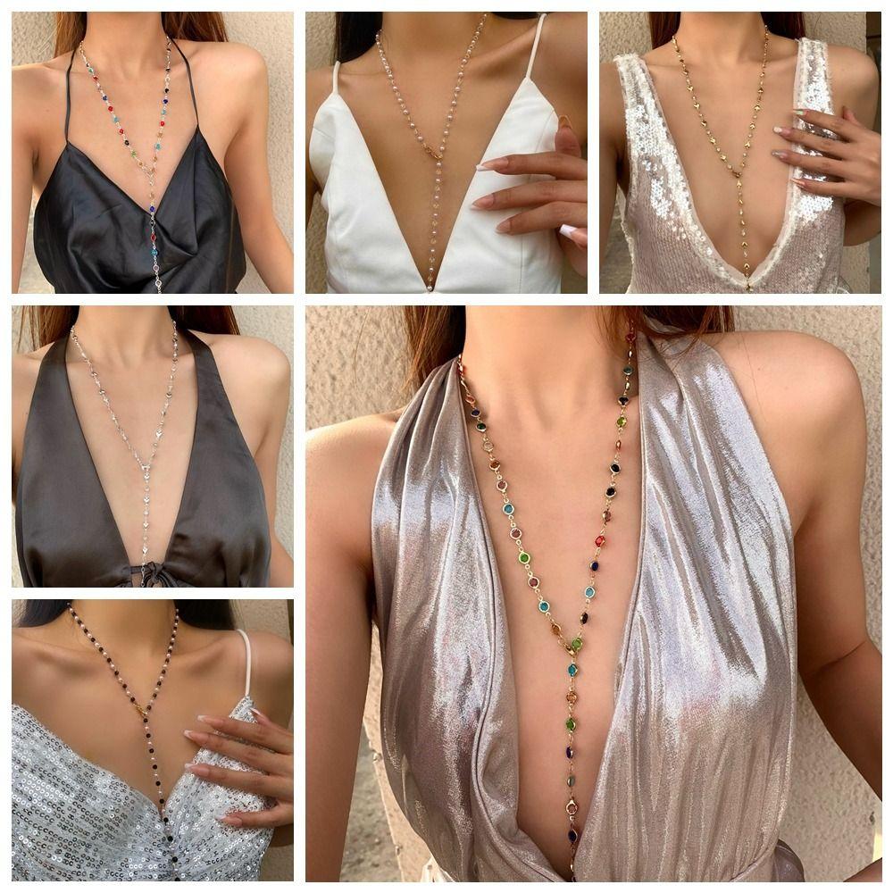 Длинная цепочка с кристаллами Y-образной формы Богемное ретро колье-цепочка на ключицу с подвеской в виде креста Повседневное