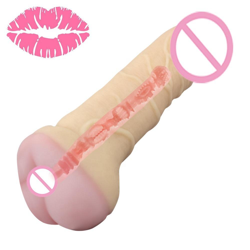 2 In 1 Realistic Pussy with Real Big Penis Enlarger Sleeve Vagina Anus Masturbation Sex Toys for Men Women Adult Erotic Supplies