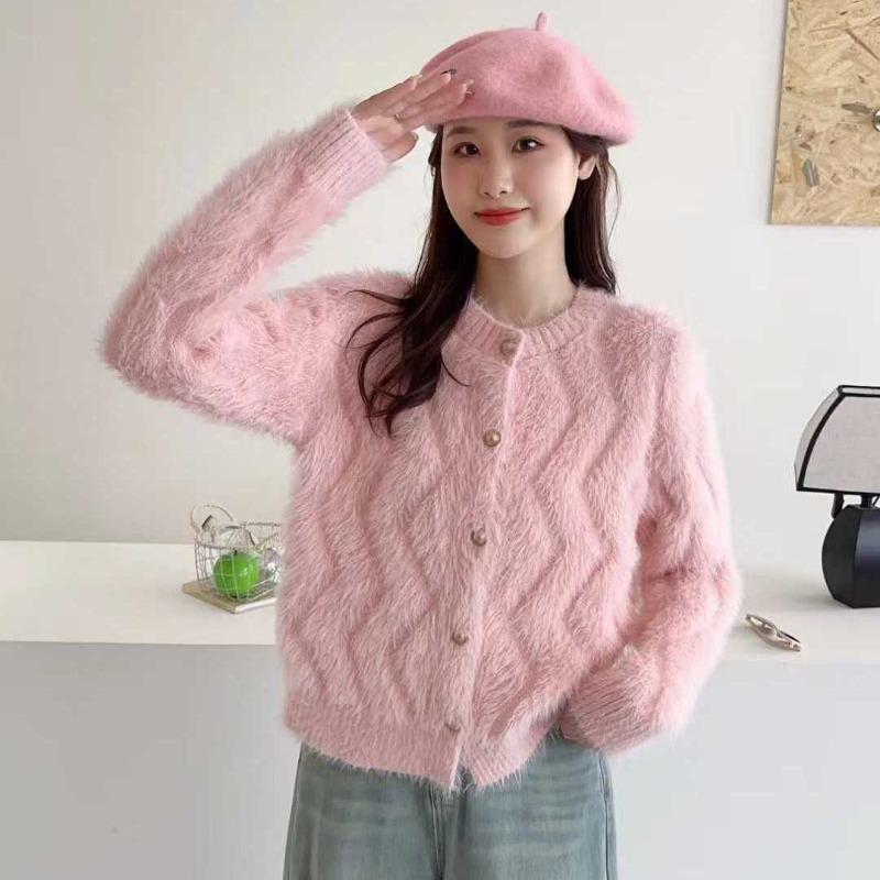 Осенне-зимнее пальто-свитер из мягкой ворсистой норки, женский свободный и милый вязаный кардиган-топ