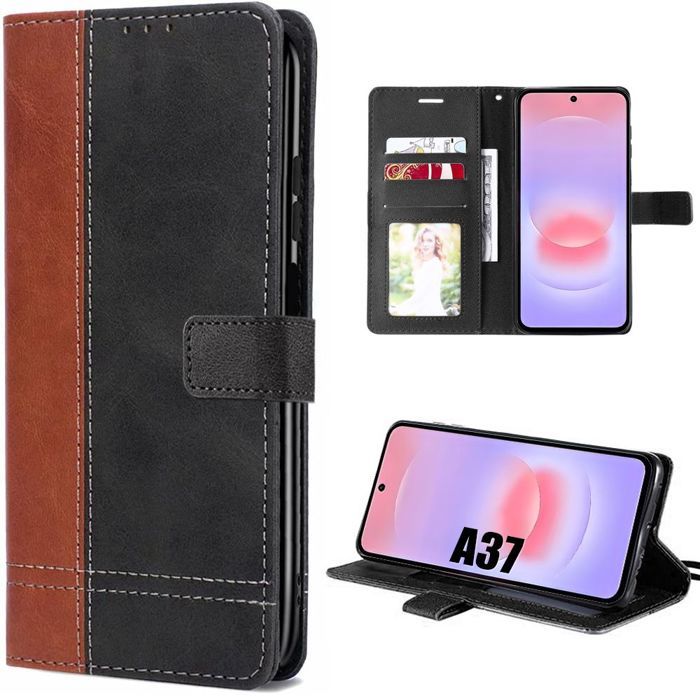 Coque pour Samsung Galaxy A37 5G, Protection Rabat Antichoc Anti-Rayures Synthécuir Marron